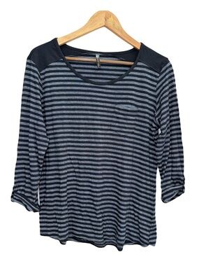 Kuhl Women's Black & Gray Striped Long Sleeve Scoop Neck Pocket Top Large
